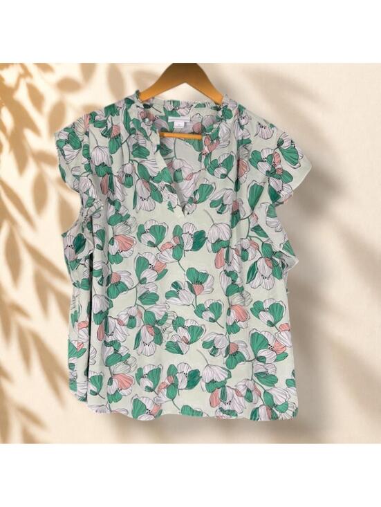 Liz Claiborne Tops - Liz Claiborne Blouse Women XL Gray Floral V-Neck Short Sleeve Pullover Casual